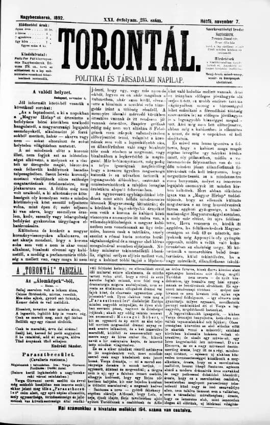 Torontál, 21. évf. 1892. november 7. 235. sz.