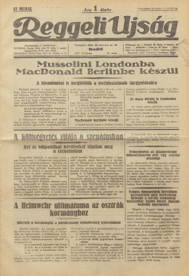 Reggeli Újság, 14. évf. 1933. március 28. 74. sz.