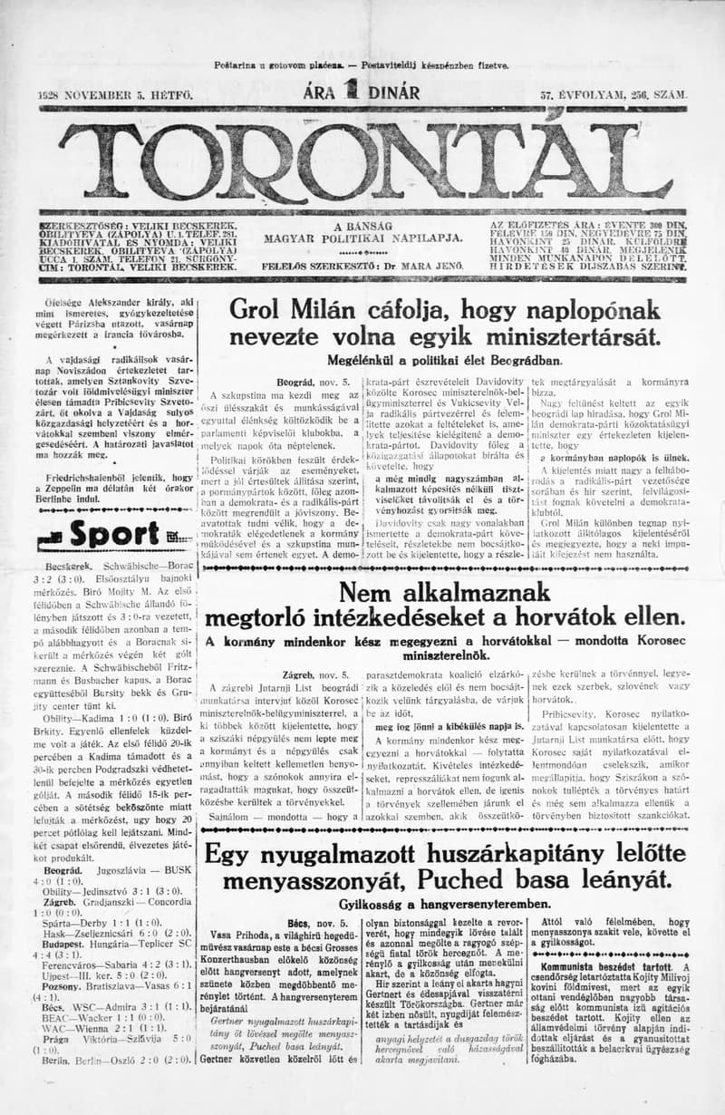 Torontál, 57. évf. 1928. november 5. 256. sz.