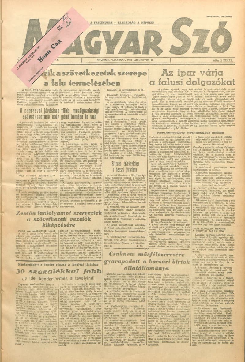 Magyar Szó, 5. évf. 1948. augusztus 15. 195. sz. 1–4. oldal