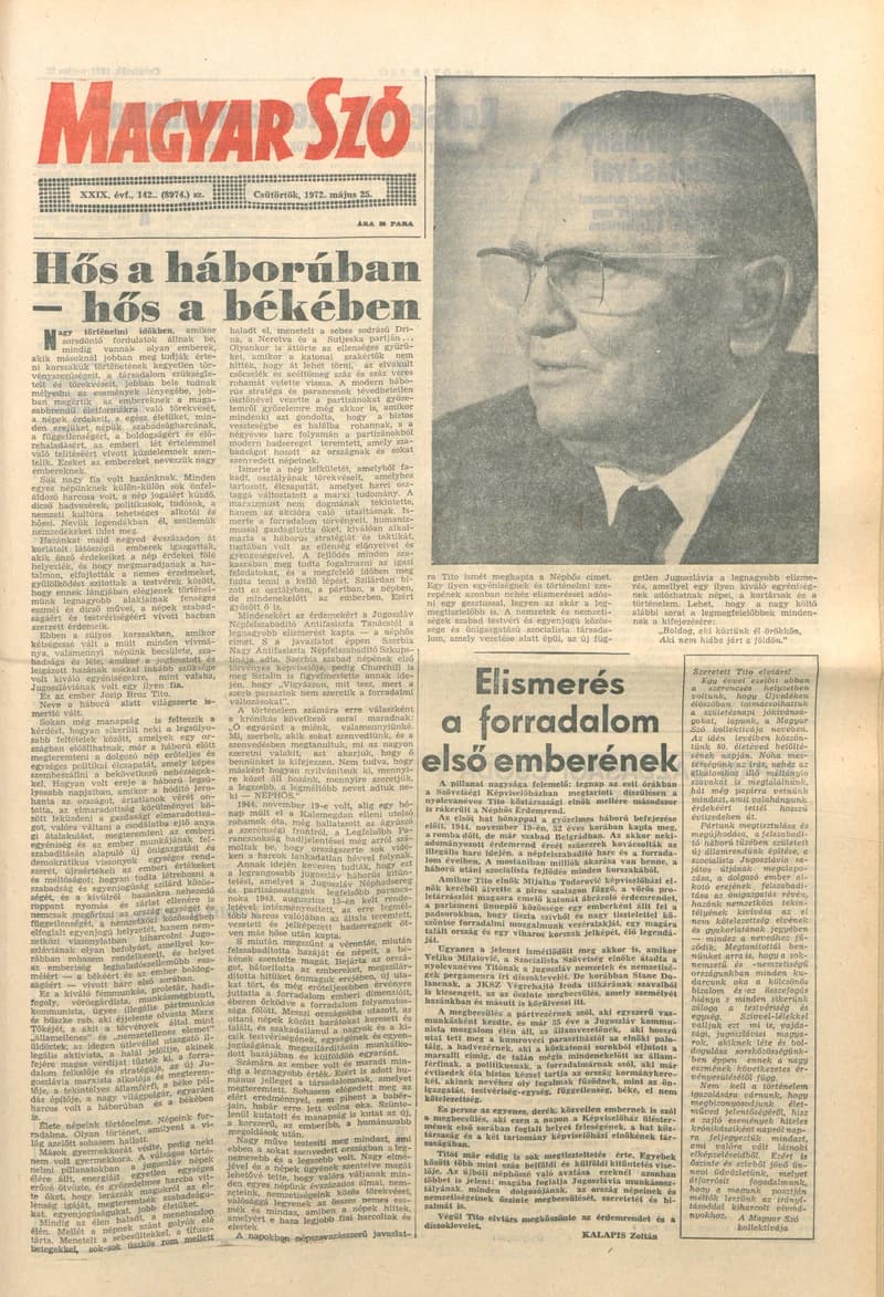 Magyar Szó, 29. évf. 1972. május 25. 142. sz. 1–20. oldal