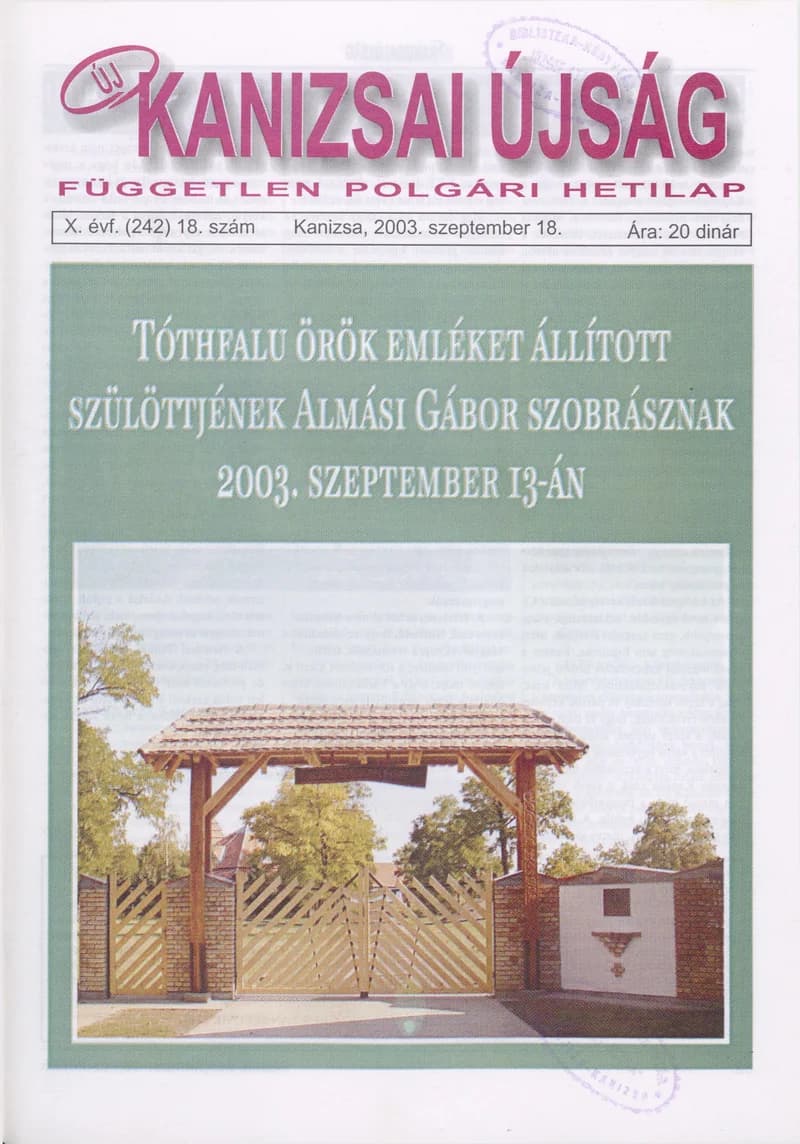 Új Kanizsai Újság, 10. évf. 2003. szeptember 18. 18. sz.