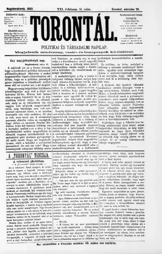 Torontál, 21. évf. 1892. március 26. 51. sz.