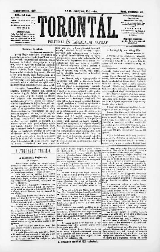 Torontál, 24. évf. 1895. augusztus 26. 194. sz.