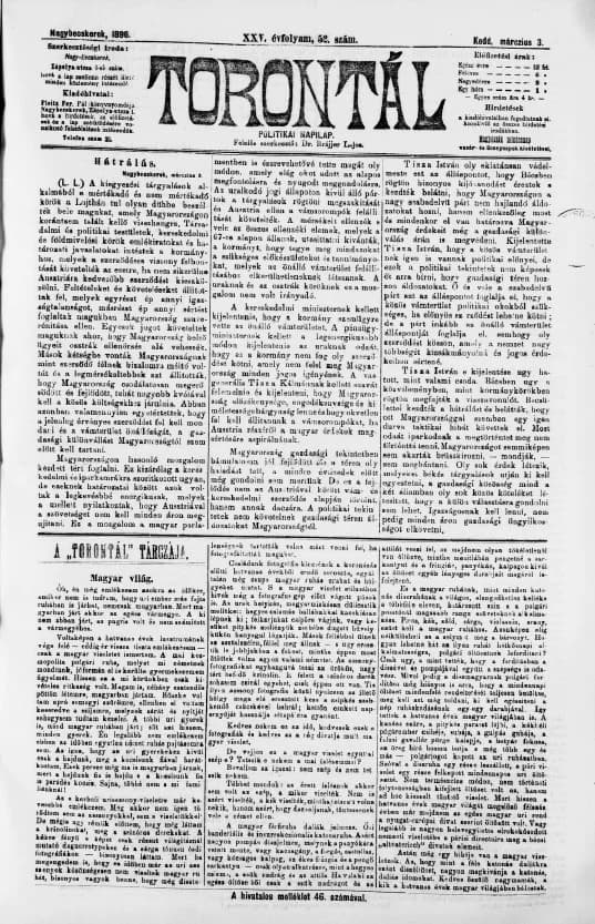 Torontál, 25. évf. 1896. március 3. 52. sz.