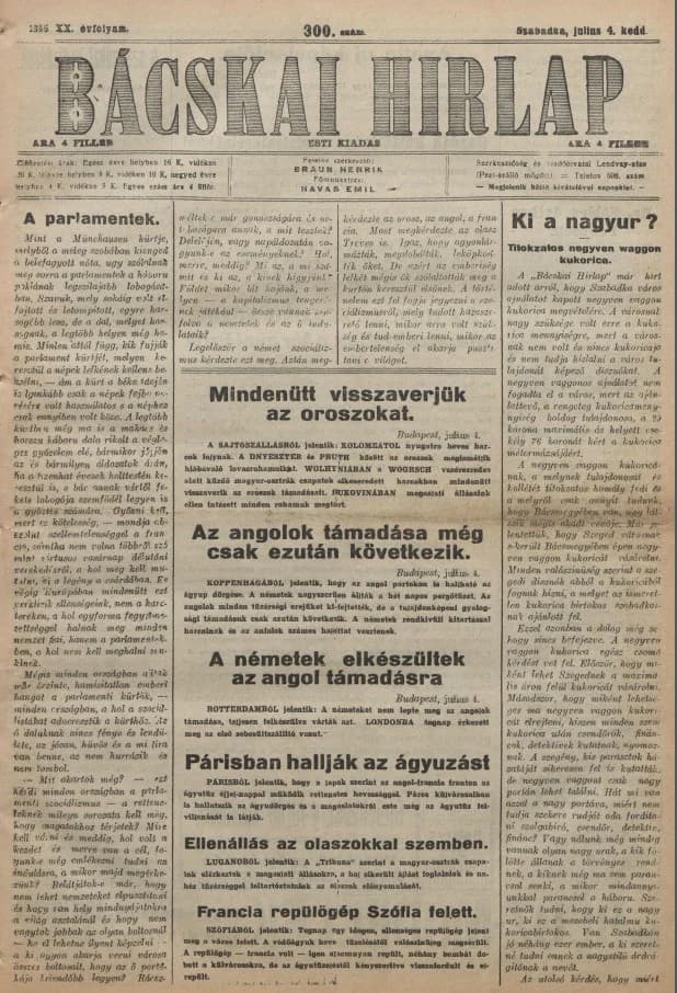 Bácskai Hirlap, 20. évf. 1916. július 4. 300. sz.