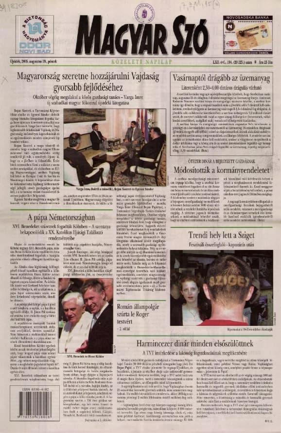 Magyar Szó, 62. évf. 2005. augusztus 19. 194. sz. 1–20. oldal