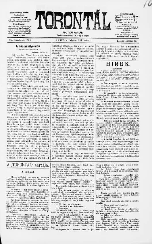 Torontál, 33. évf. 1904. október 12. 233. sz.