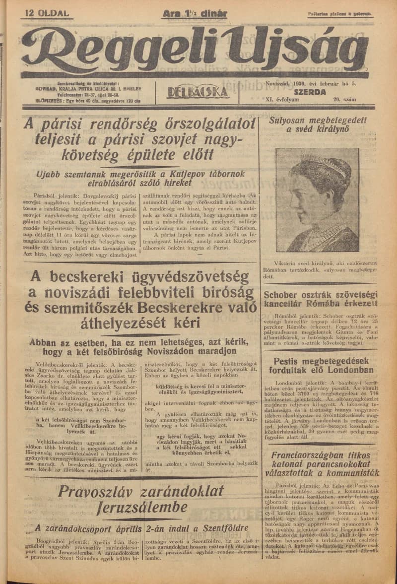 Reggeli Újság, 11. évf. 1930. február 5. 29. sz.