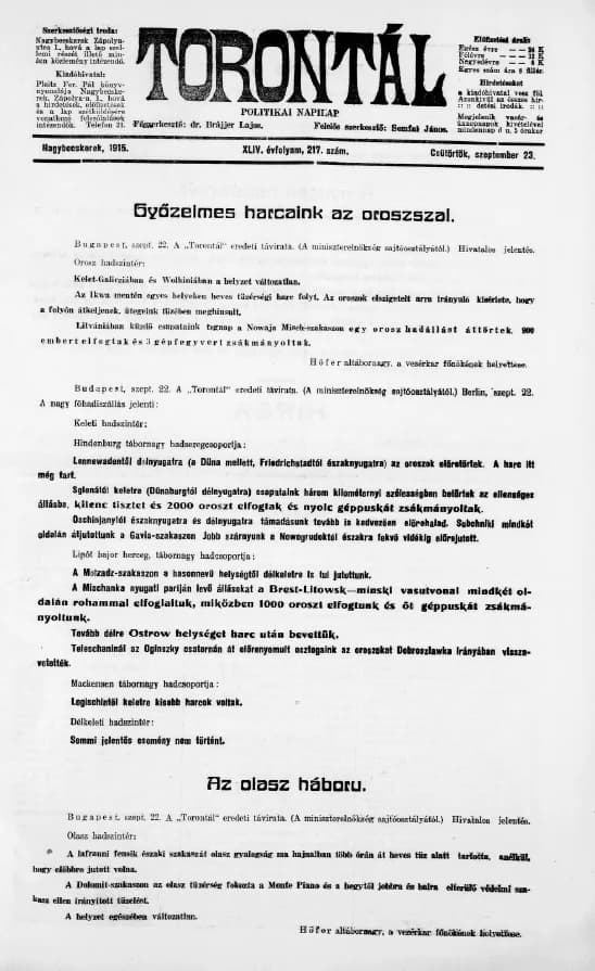 Torontál, 44. évf. 1915. szeptember 23. 217. sz.
