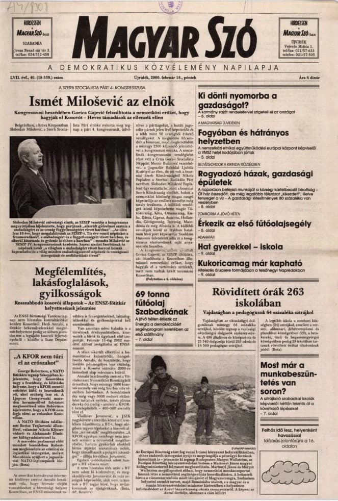 Magyar Szó, 57. évf. 2000. február 18. 40. sz. 1–16. oldal