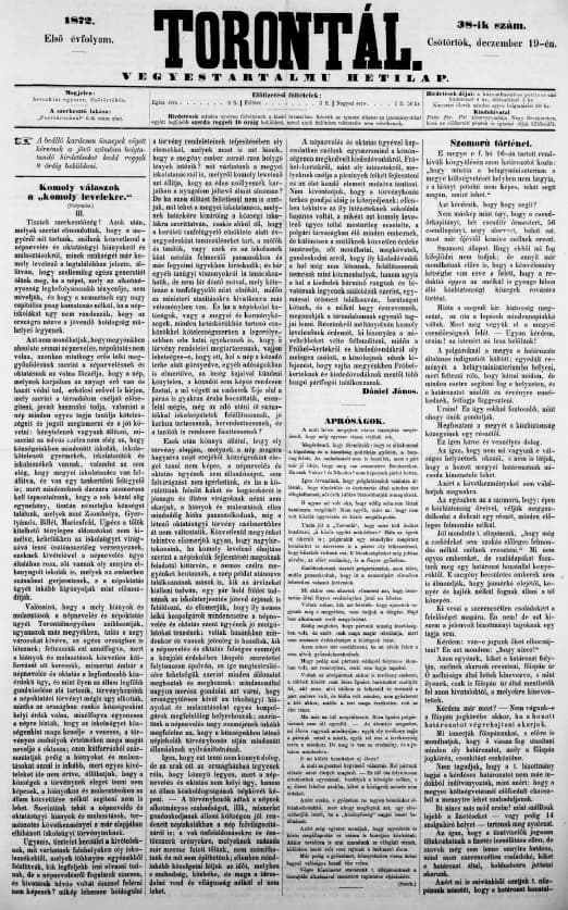 Torontál, 1. évf. 1872. december 19. 38. sz.