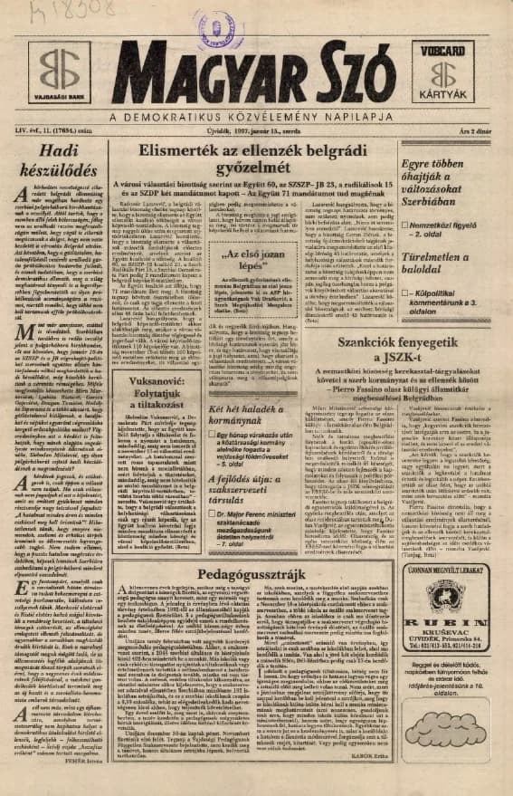 Magyar Szó, 54. évf. 1997. január 15. 11. sz. 1–16. oldal