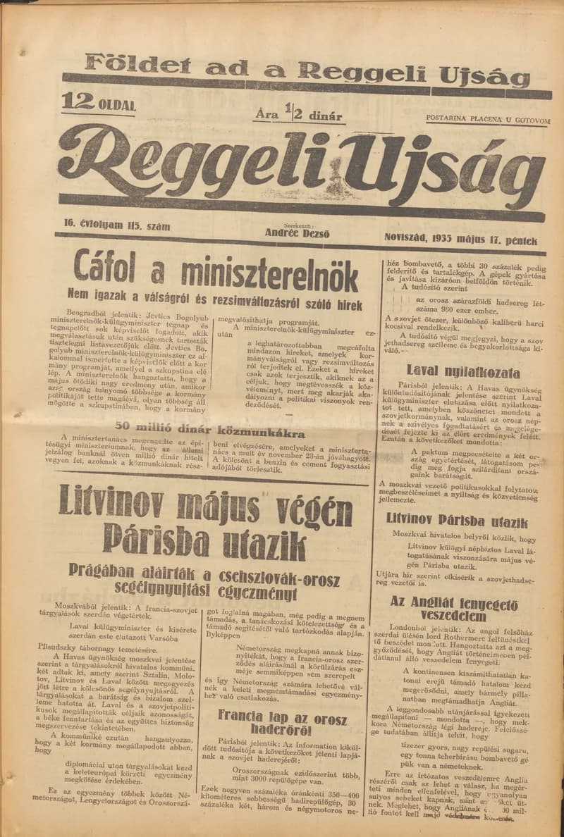 Reggeli Újság, 16. évf. 1935. május 17. 115. sz.