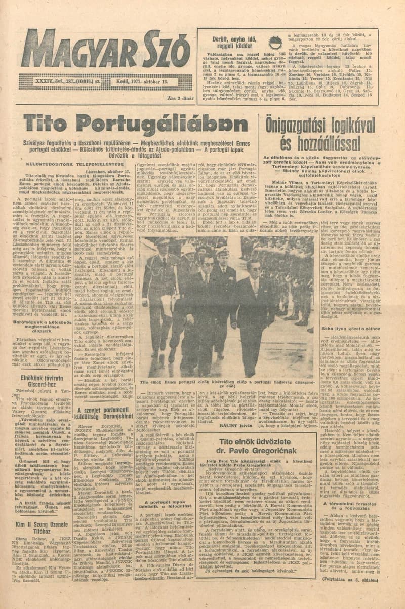 Magyar Szó, 34. évf. 1977. október 18. 287. sz.