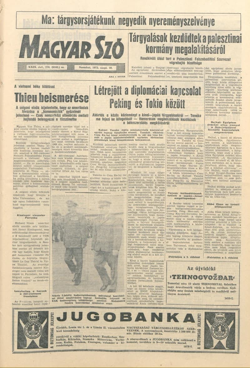 Magyar Szó, 29. évf. 1972. szeptember 30. 270. sz. 1–20. oldal