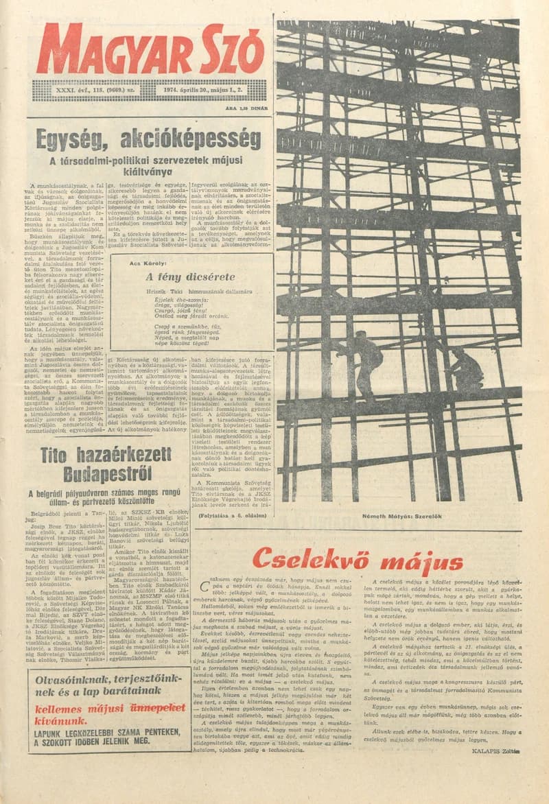 Magyar Szó, 31. évf. 1974. április 30. – május 2. 118. sz. 1–44. oldal