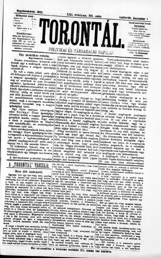 Torontál, 21. évf. 1892. december 1. 256. sz.