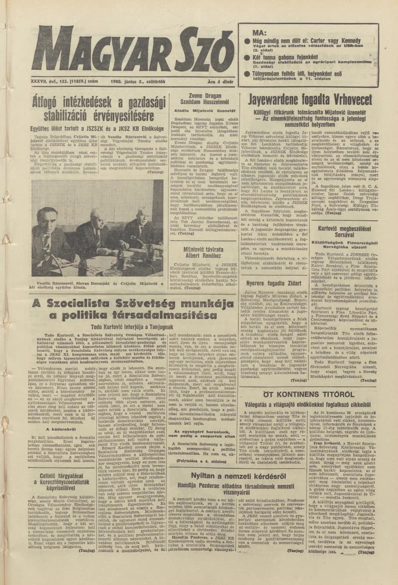 Magyar Szó, 37. évf. 1980. június 5. 153. sz. 1–20. oldal