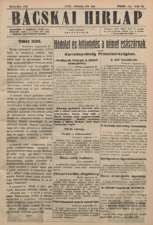 Bácskai Hirlap, 18. évf. 1914. augusztus 28. 194. sz.