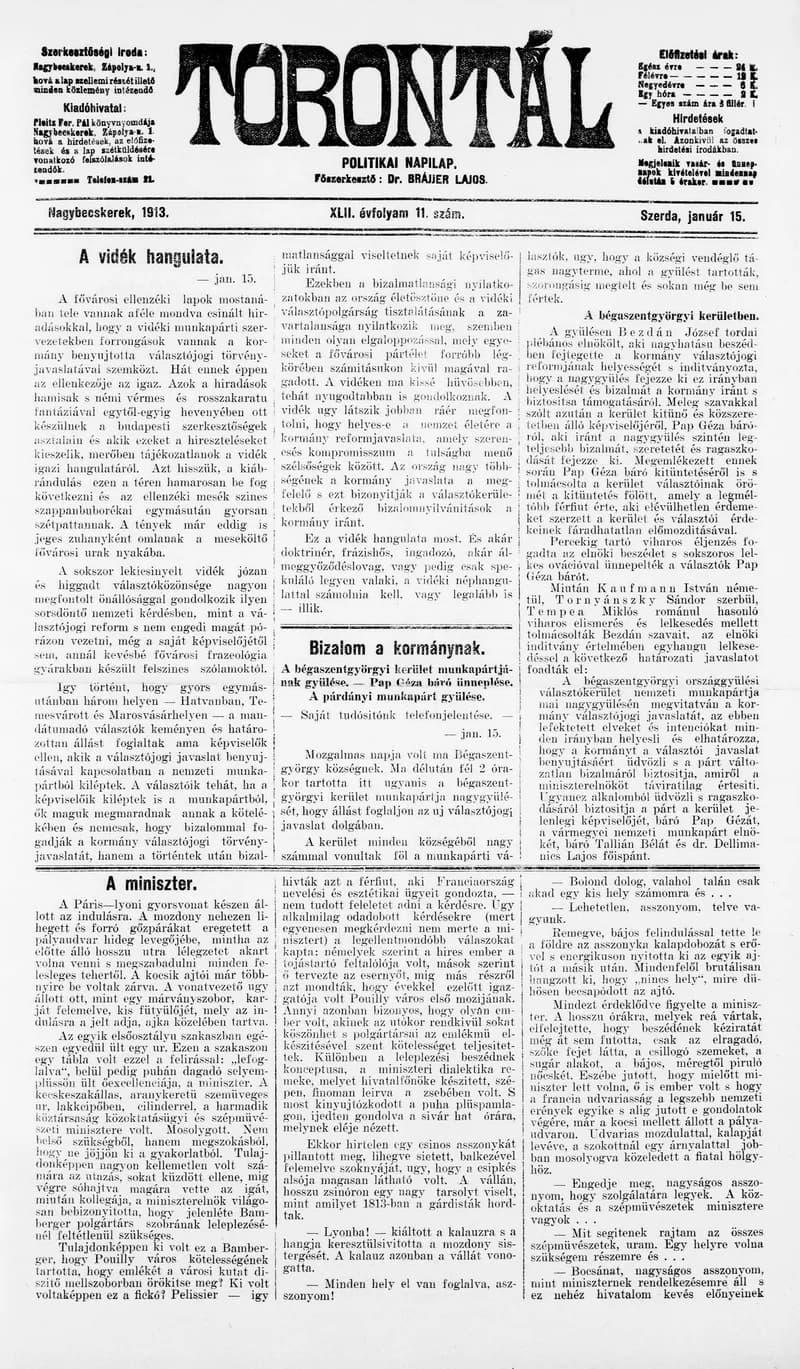 Torontál, 42. évf. 1913. január 15. 11. sz.