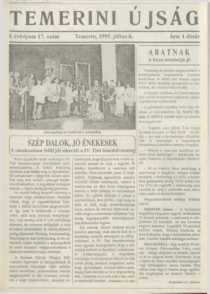 Temerini Újság, 1. évf. 1995. július 6. 17. sz.