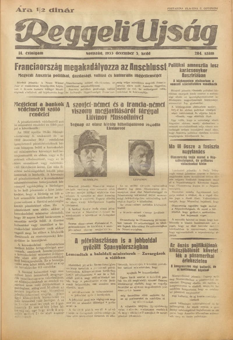 Reggeli Újság, 14. évf. 1933. december 5. 284. sz.