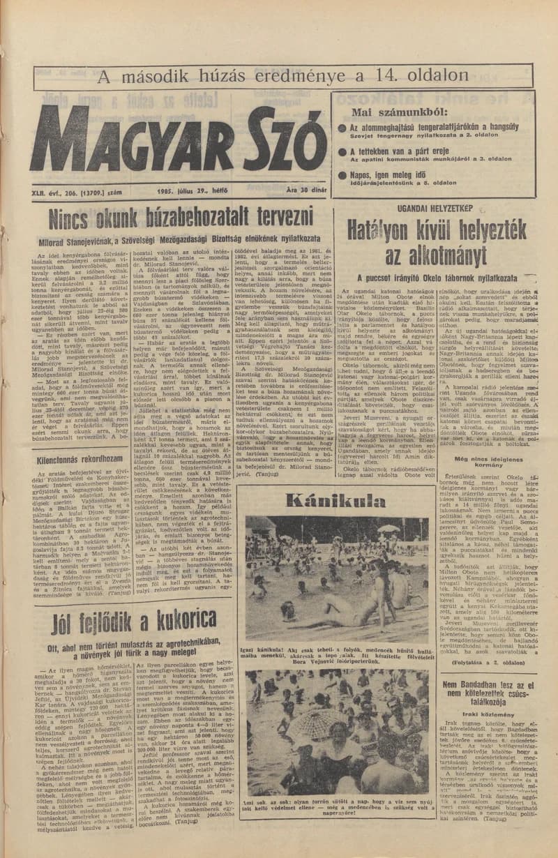 Magyar Szó, 42. évf. 1985. július 29. 206. sz. 1–16. oldal