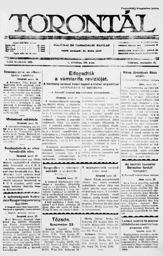 Torontál, 50. évf. 1921. szeptember 25. 210. sz.