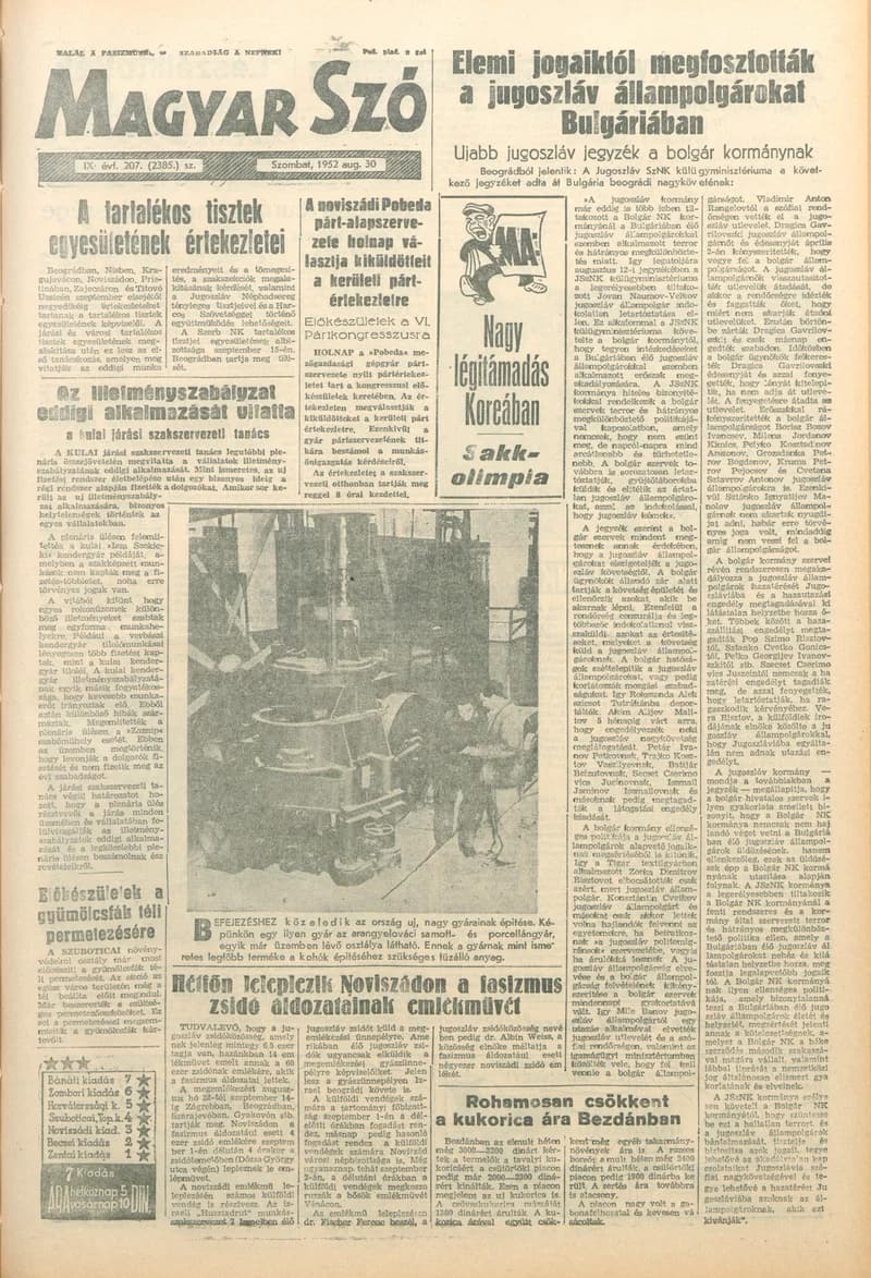 Magyar Szó, 9. évf. 1952. augusztus 30. 207. sz. 1–8. oldal