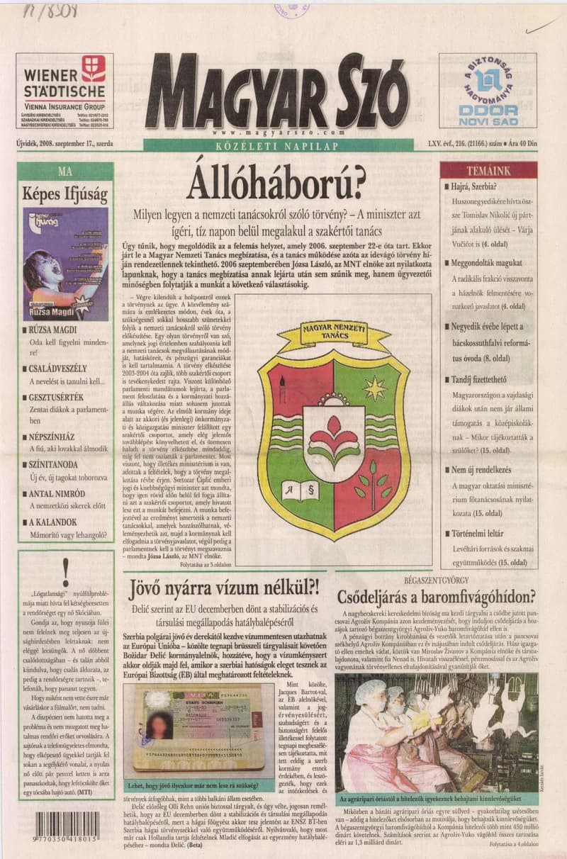Magyar Szó, 65. évf. 2008. szeptember 17. 216. sz. 1–20. oldal