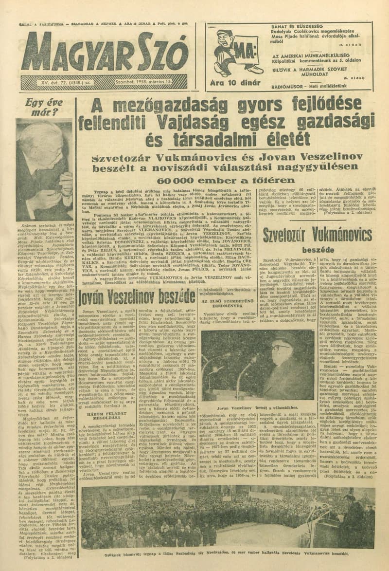 Magyar Szó, 15. évf. 1958. március 15. 72. sz. 1–12. oldal