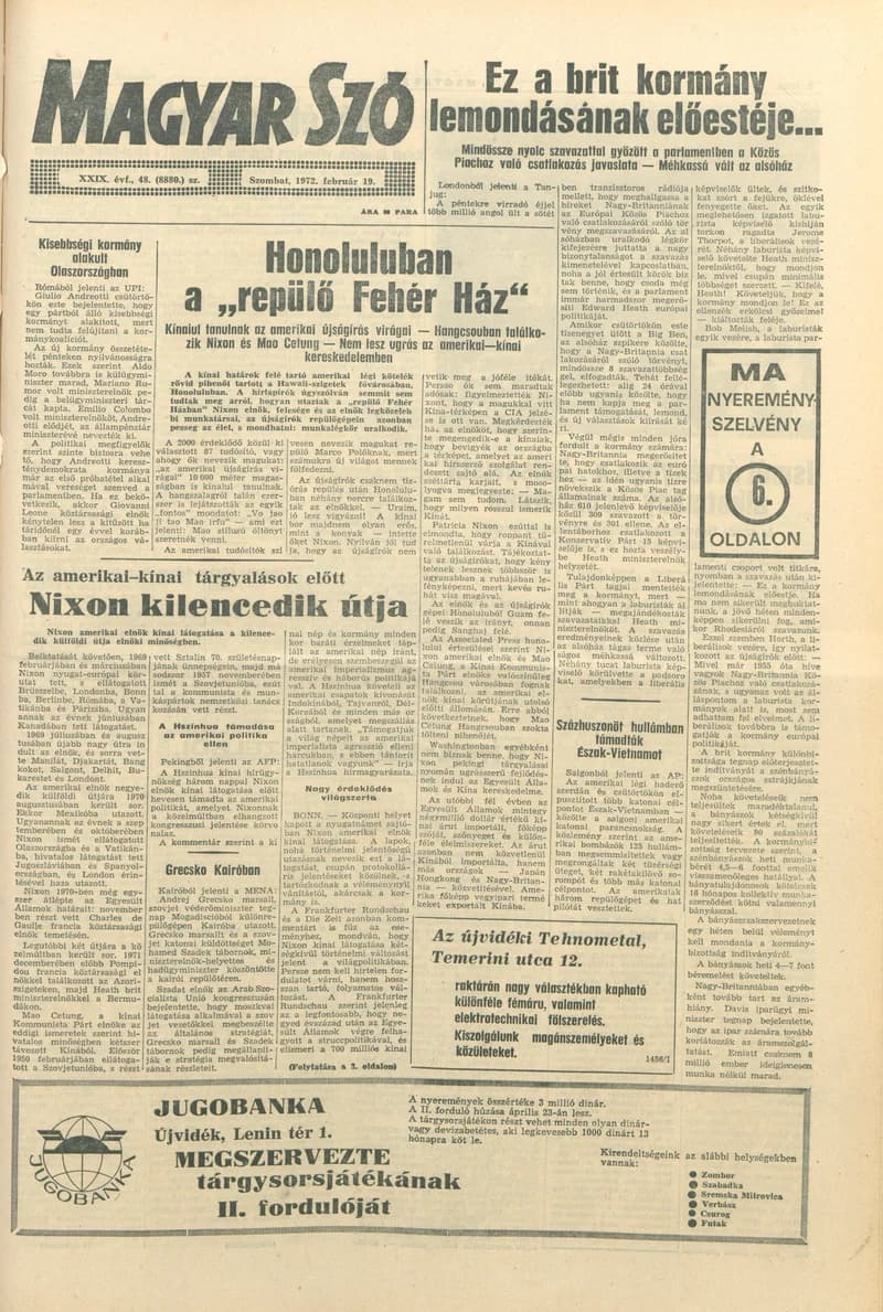 Magyar Szó, 29. évf. 1972. február 19. 48. sz. 1–20. oldal