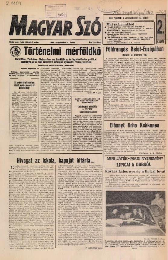 Magyar Szó, 43. évf. 1986. szeptember 1. 240. sz. 1–16. oldal