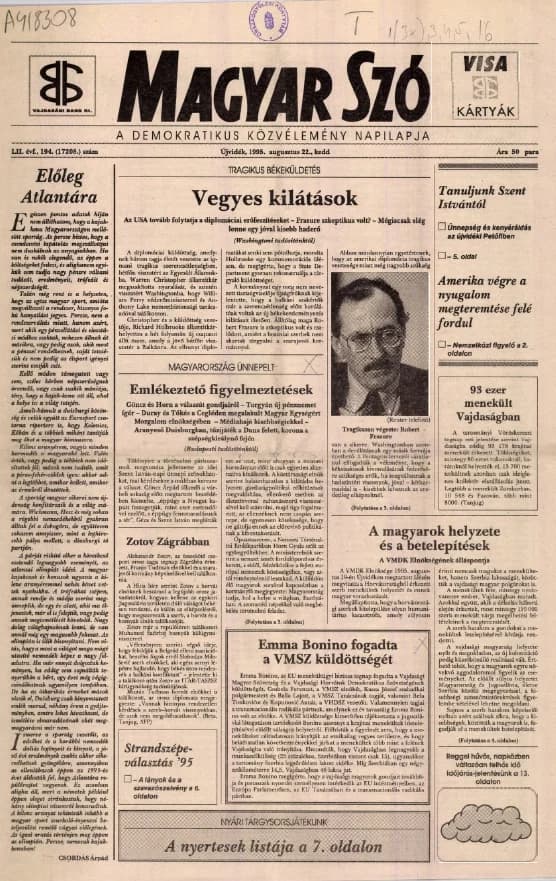 Magyar Szó, 52. évf. 1995. augusztus 22. 194. sz. 1–16. oldal