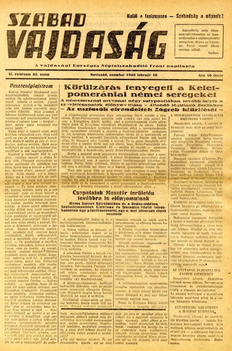 Szabad Vajdaság, 2. évf. 1945. február 10. 32. sz.