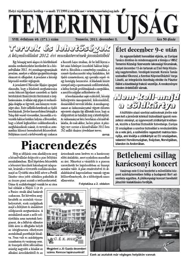 Temerini Újság, 17. évf. 2011. december 8. 49. sz.