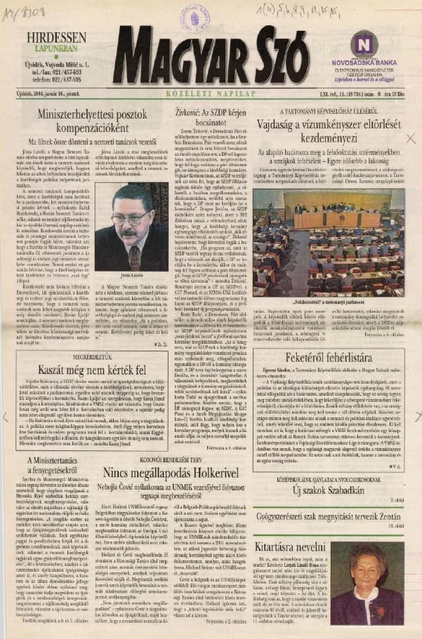 Magyar Szó, 61. évf. 2004. január 16. 11. sz. 1–20. oldal