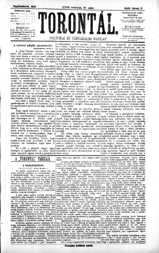 Torontál, 23. évf. 1894. február 5. 28. sz.