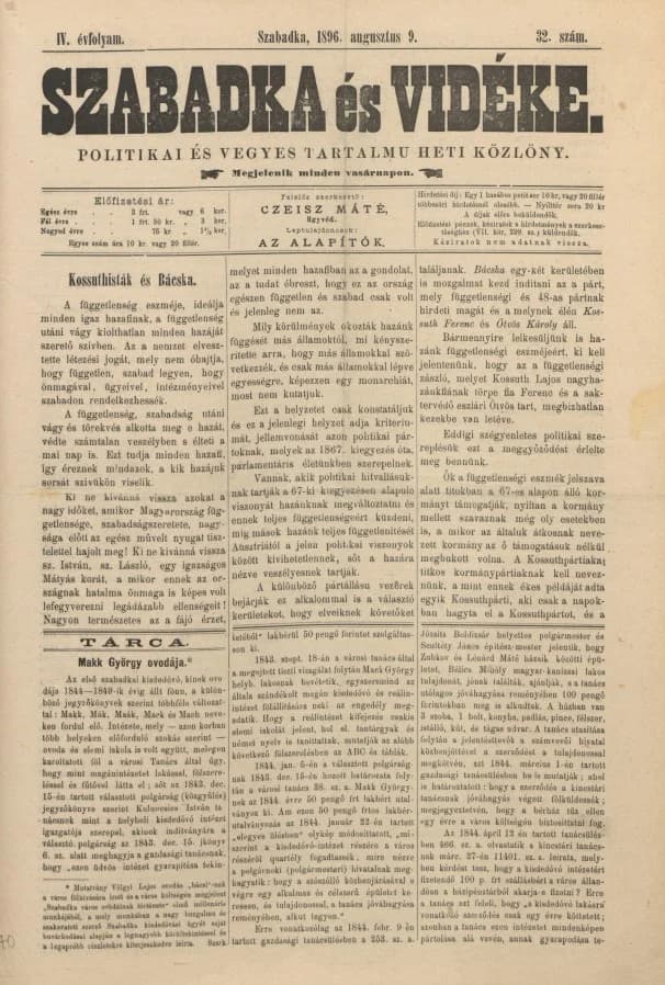 Szabadka és vidéke II, 4. évf. 1896. augusztus 9. 32. sz.