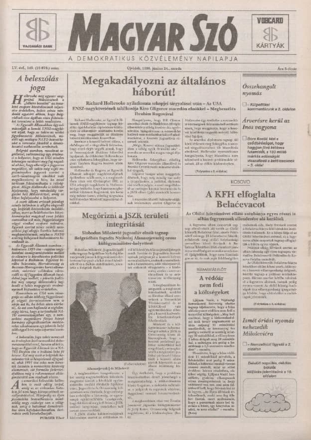 Magyar Szó, 55. évf. 1998. június 24. 149. sz. 1–16. oldal