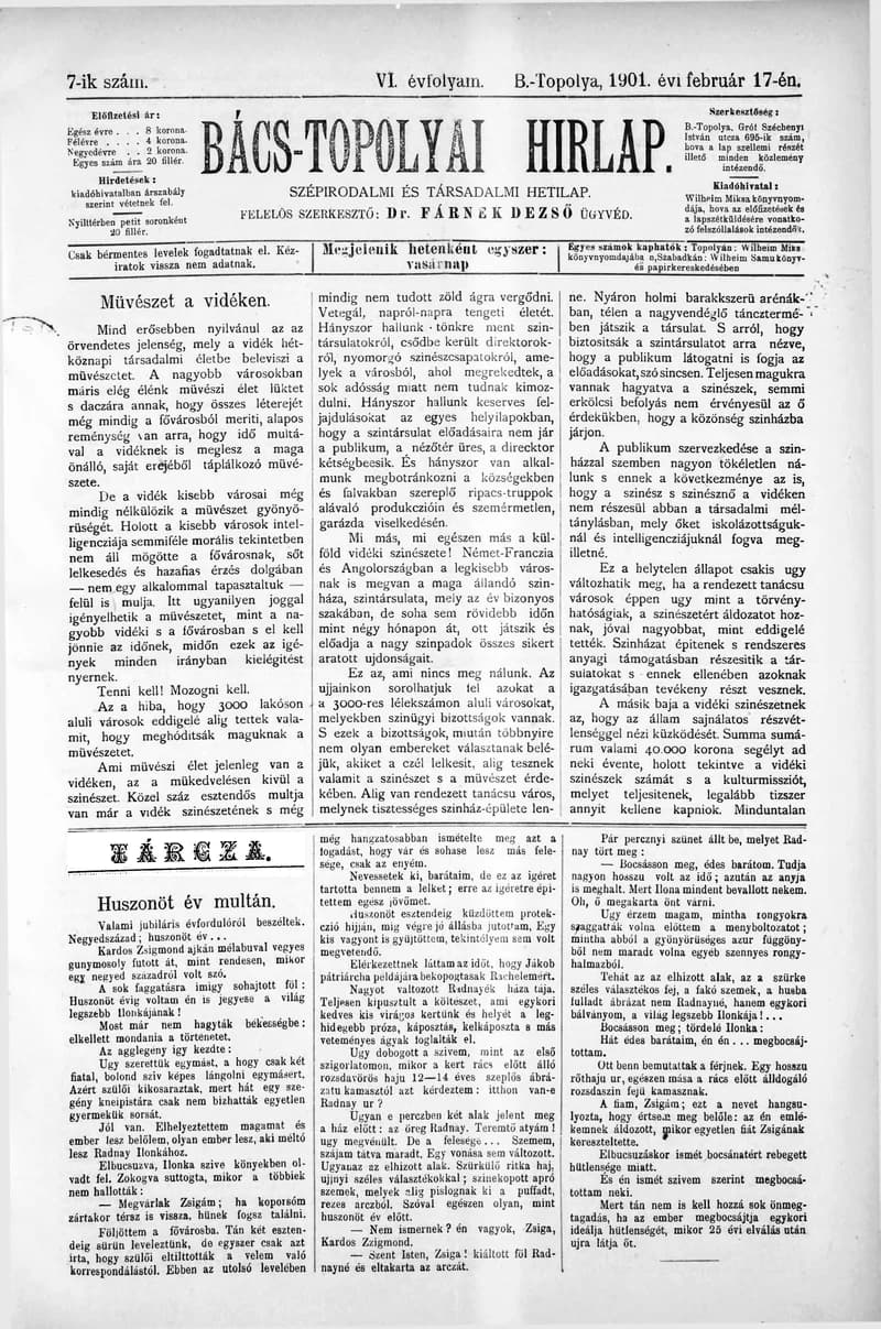 Bács-Topolyai Hirlap, 6. évf. 1901. február 17. 7. sz.
