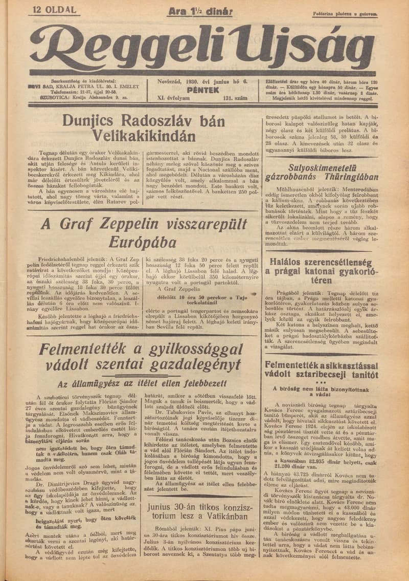 Reggeli Újság, 11. évf. 1930. június 6. 131. sz.