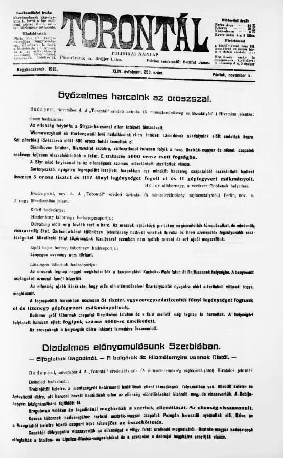 Torontál, 44. évf. 1915. november 5. 253. sz.