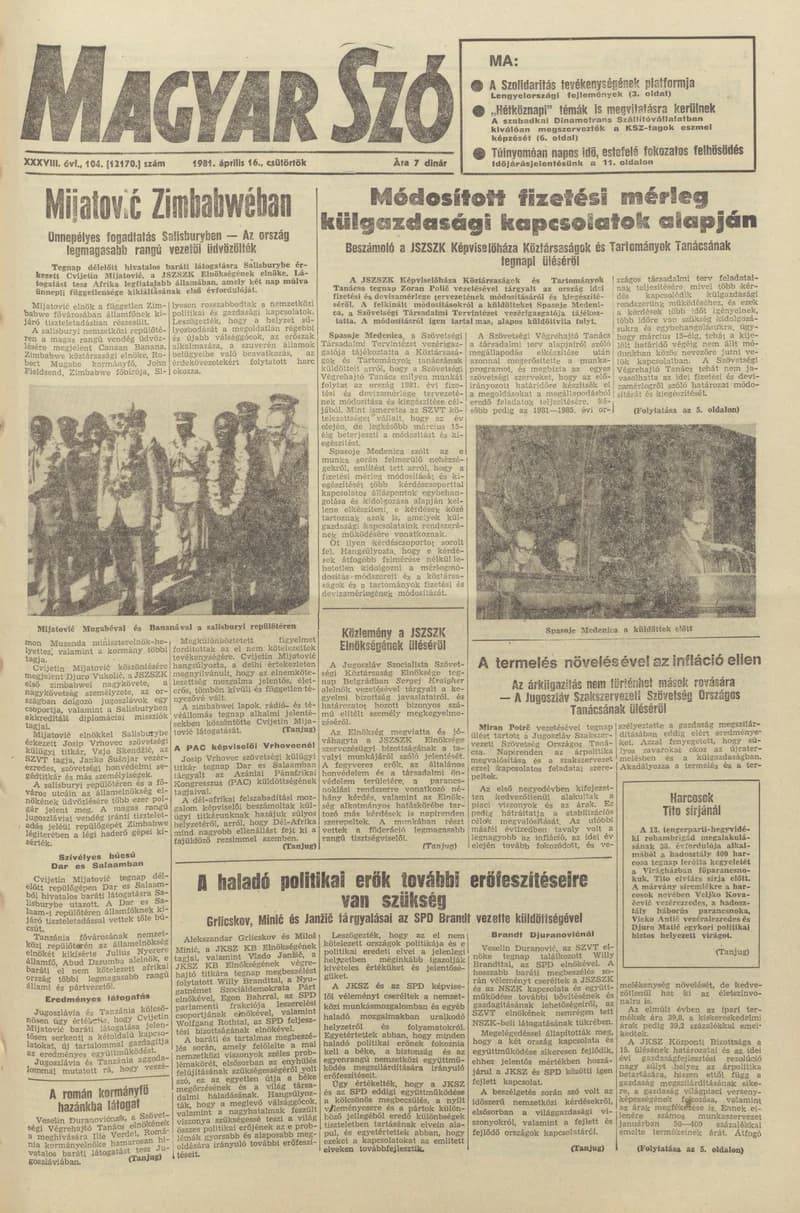 Magyar Szó, 38. évf. 1981. április 16. 104. sz.