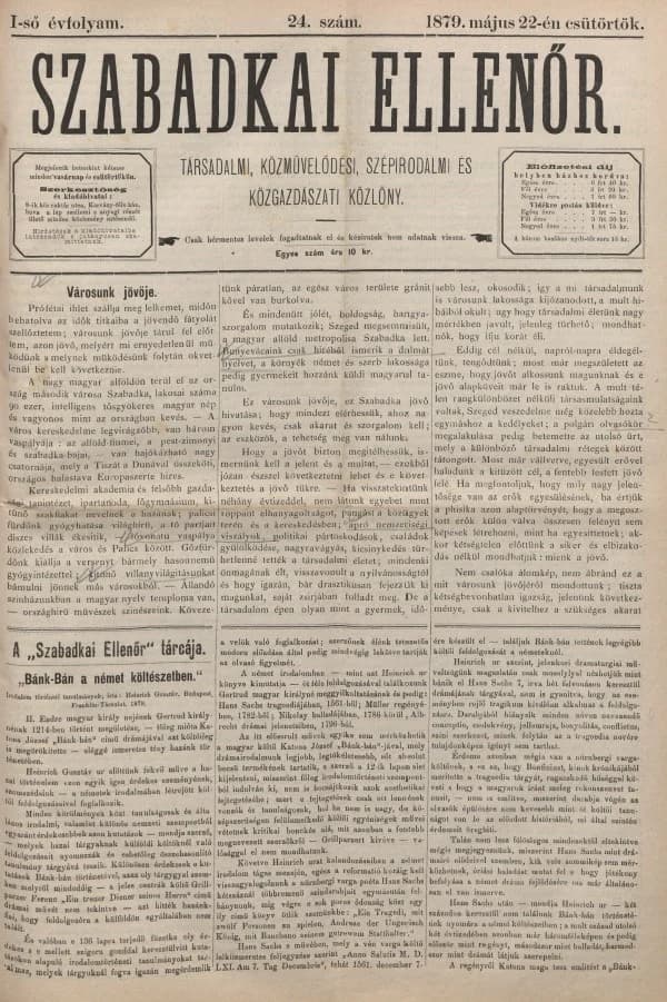 Szabadkai Ellenőr, 1. évf. 1879. május 22. 24. sz.