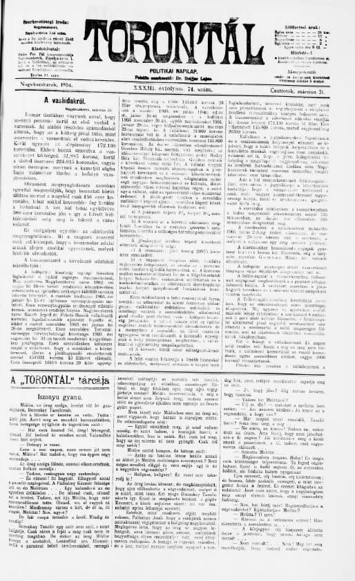 Torontál, 33. évf. 1904. március 31. 74. sz.