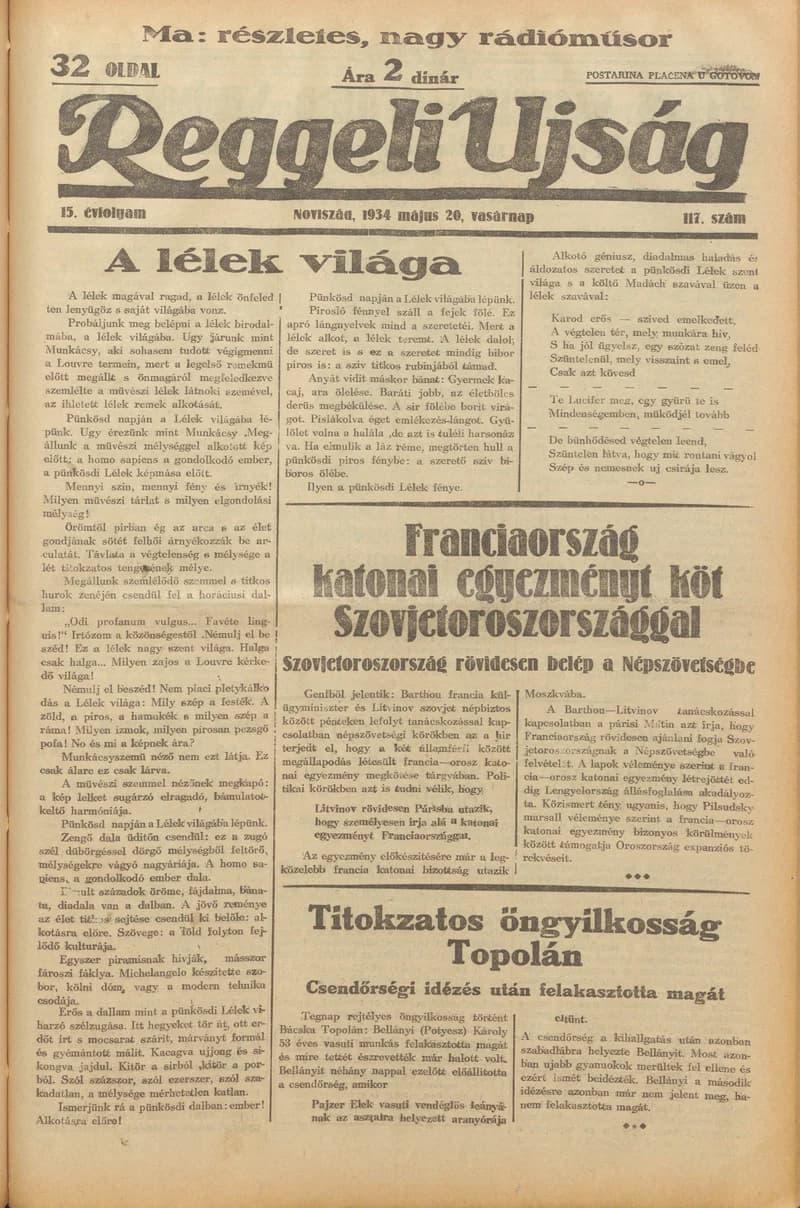 Reggeli Újság, 15. évf. 1934. május 20. 117. sz.