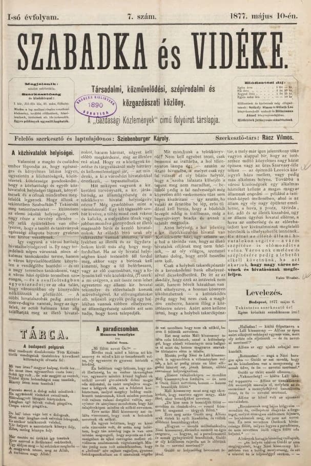 Szabadka és vidéke, 1. évf. 1877. május 10. 7. sz.