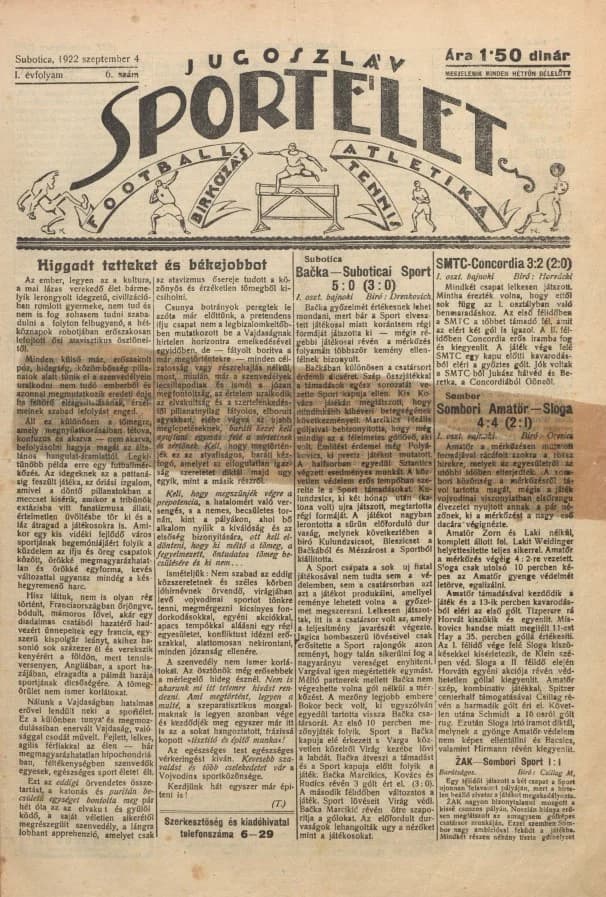 Jugoszláv sportélet, 1. évf. 1922. szeptember 4. 6. sz.